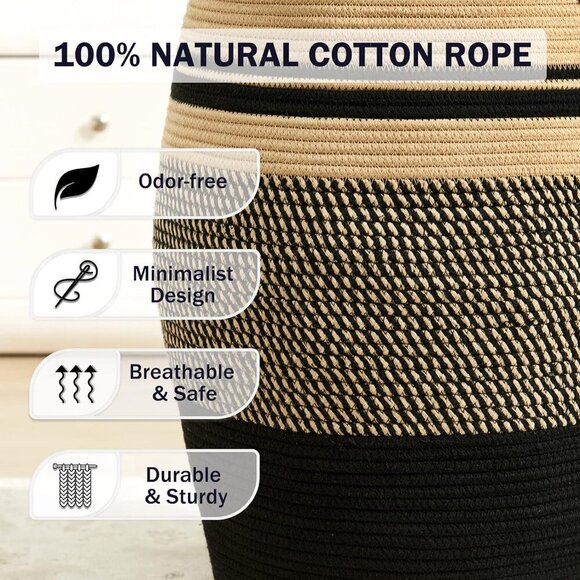 105L Extra Large Laundry Hamper Basket, Woven Tall Clothes Hamper for Storage Bl - Picture 5 of 8